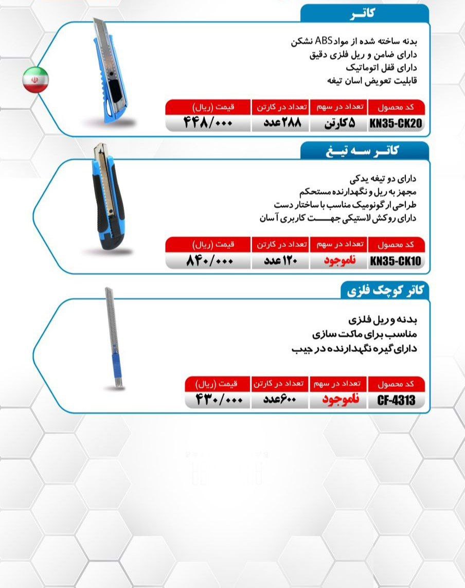 کاتر ضامن فلزی میکا ساخت ایران موجود میباشد