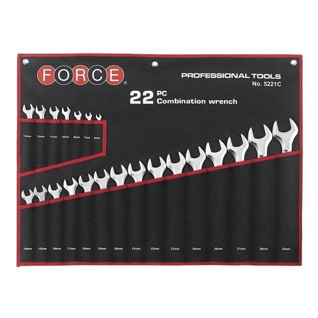 کد محصول F5221C ست آچار یکسرتخت یکسررینگ 22 عددی کاور دار سایز 32-6 میلیمتر ، فورس تایوان 