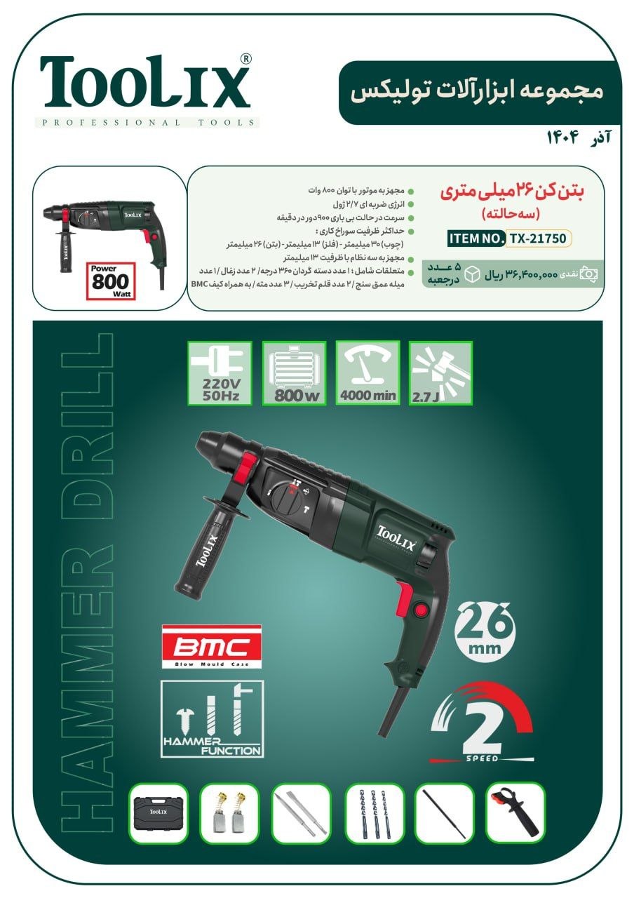 بتن کن ۲۶ میلی متری سه حالته تولیکس با قیمت عالی موجود شد و آماده توزیع میباشد