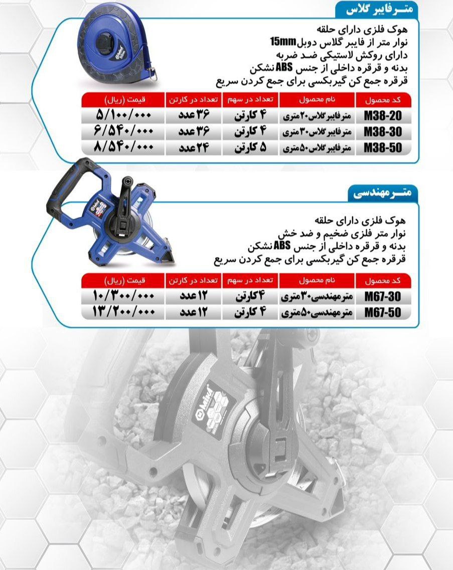 متر مهندسی ۳۰ و ۵۰ متری میکا ساخت چین موجود میباشد 