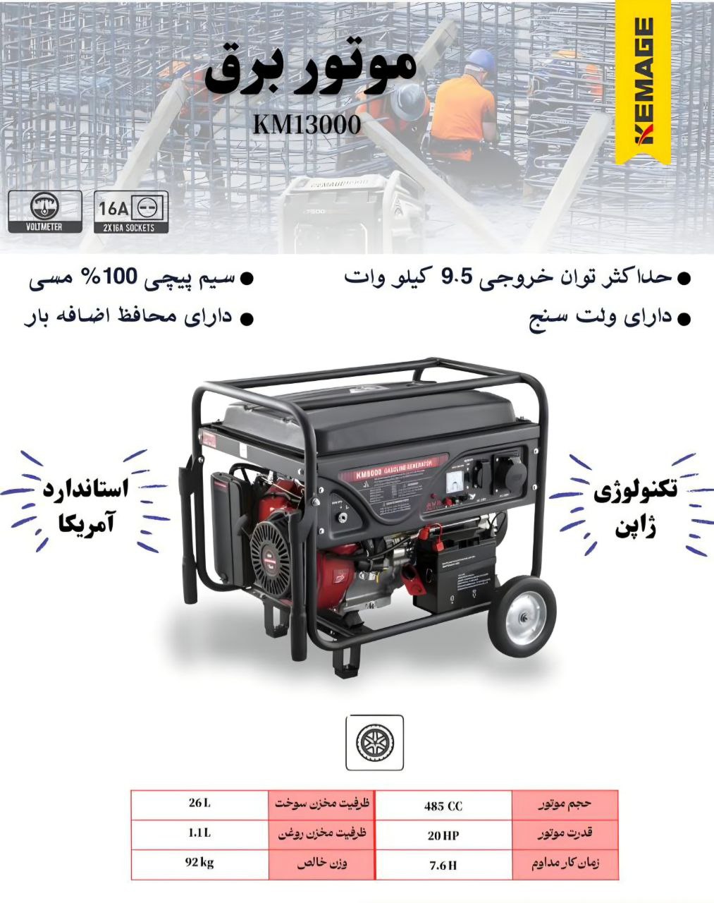 موتور برق ۹/۵ کیلووات تمام مس،