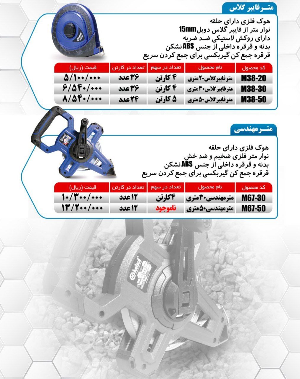 متر مهندسی ۳۰ و ۵۰ متری میکا ساخت چین موجود میباشد 