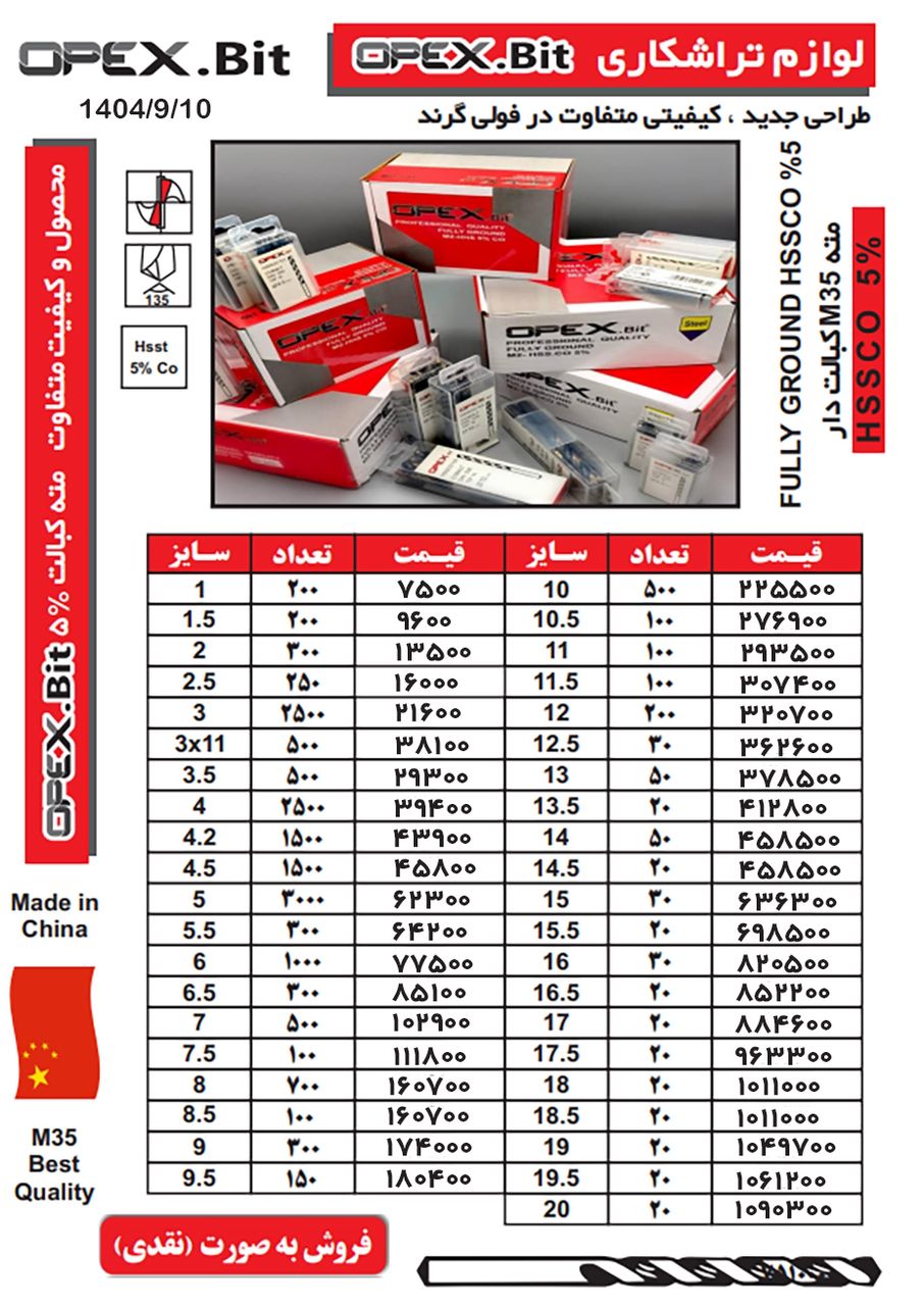 پخش مته کبالت ( آهن ) اوپکس دارای تخفیف همکاری ٪ عالیی تعداد سفارش دلخواه مدیریت:مهدی تمری ارسال همه