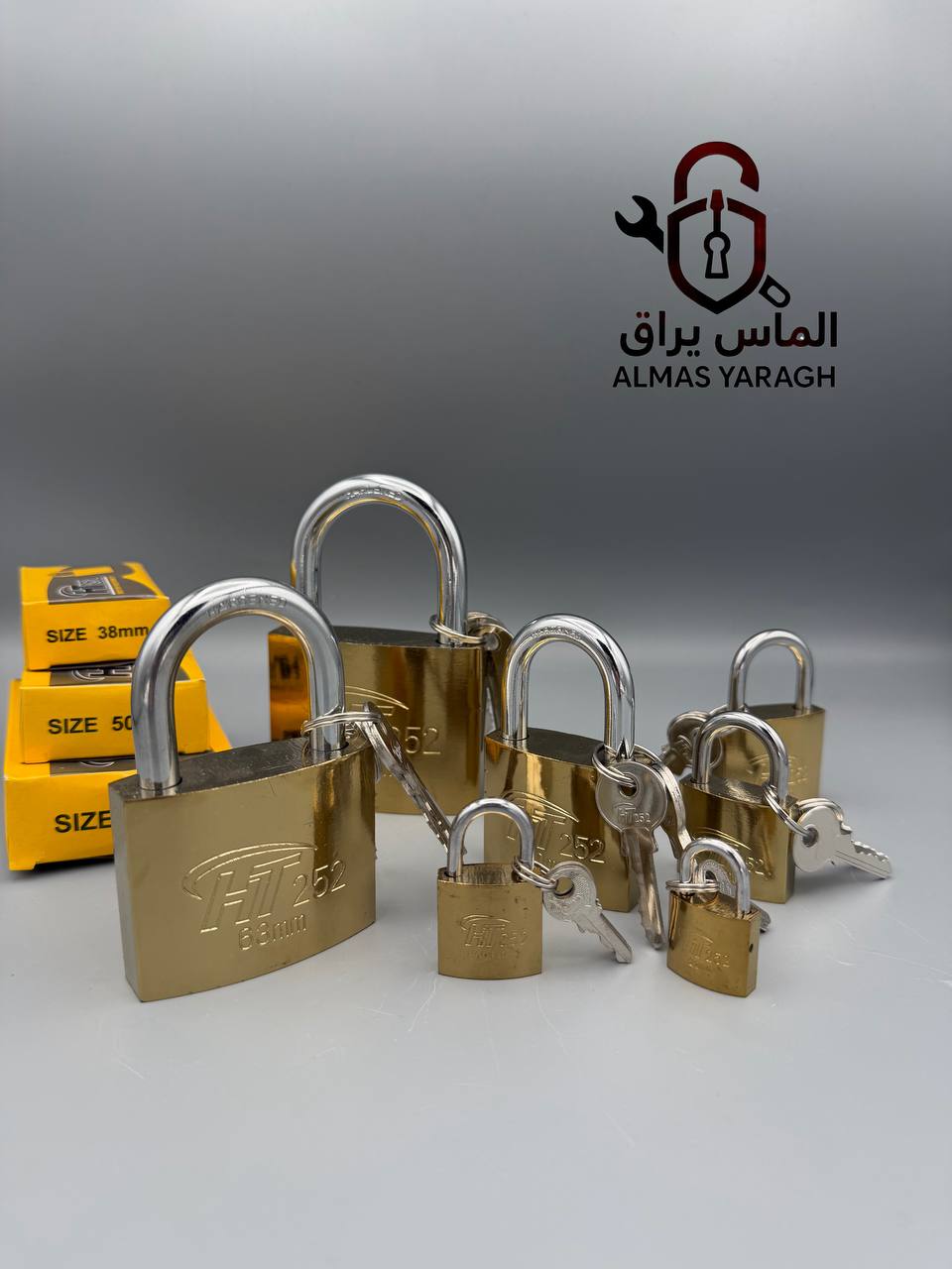  قفل آویز طلایی HT252 پولک برنج-میله ضخیم-وزن سنگین⭐ سایز۲۰تا۷۵⭐ تعهد ما: موجودی دائمی اجناس،ارسال س