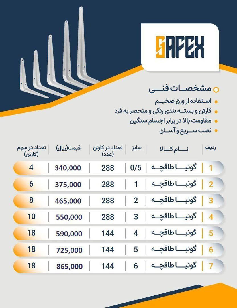 لیست گونیا طاقچه سافکس با درصد تخفیف