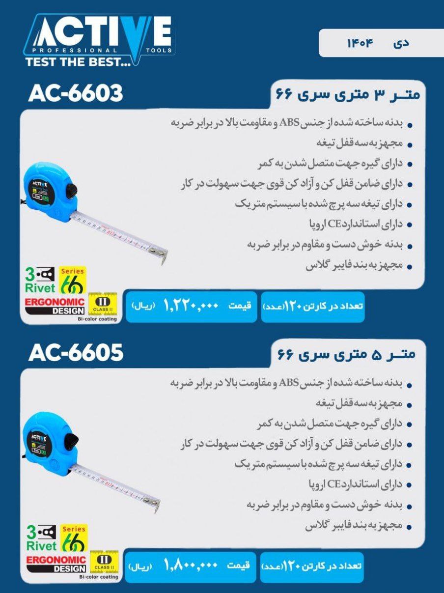 مترهای ۳ متری و ۵ متری (سری ۶۶) اکتیو موجود شد و آماده توزیع میباشد 