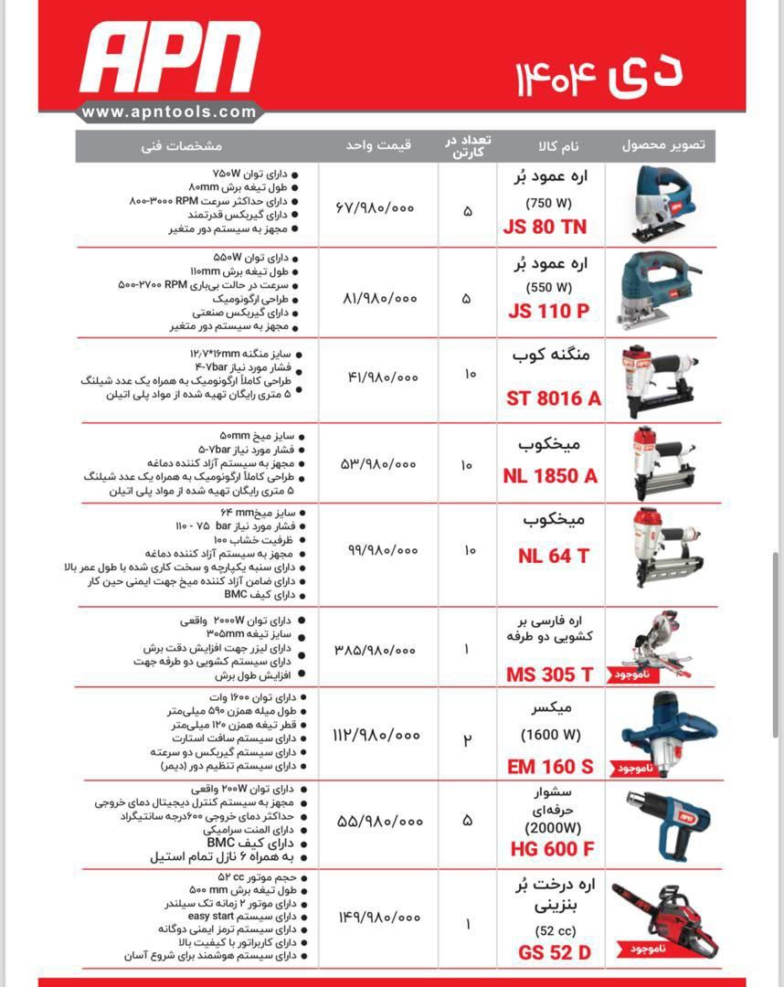 لیست ق.ی.م.ت محصولات APN 