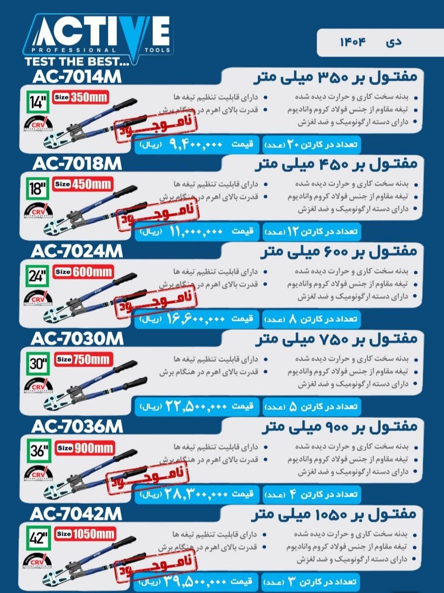 قیچی مفتول برهای اکتیو در تمامی سایزها موجود شد و آماده توزیع میباشد 
