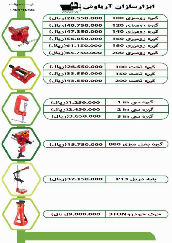 لیست گیره های رومیزی فولادی آریاوش 