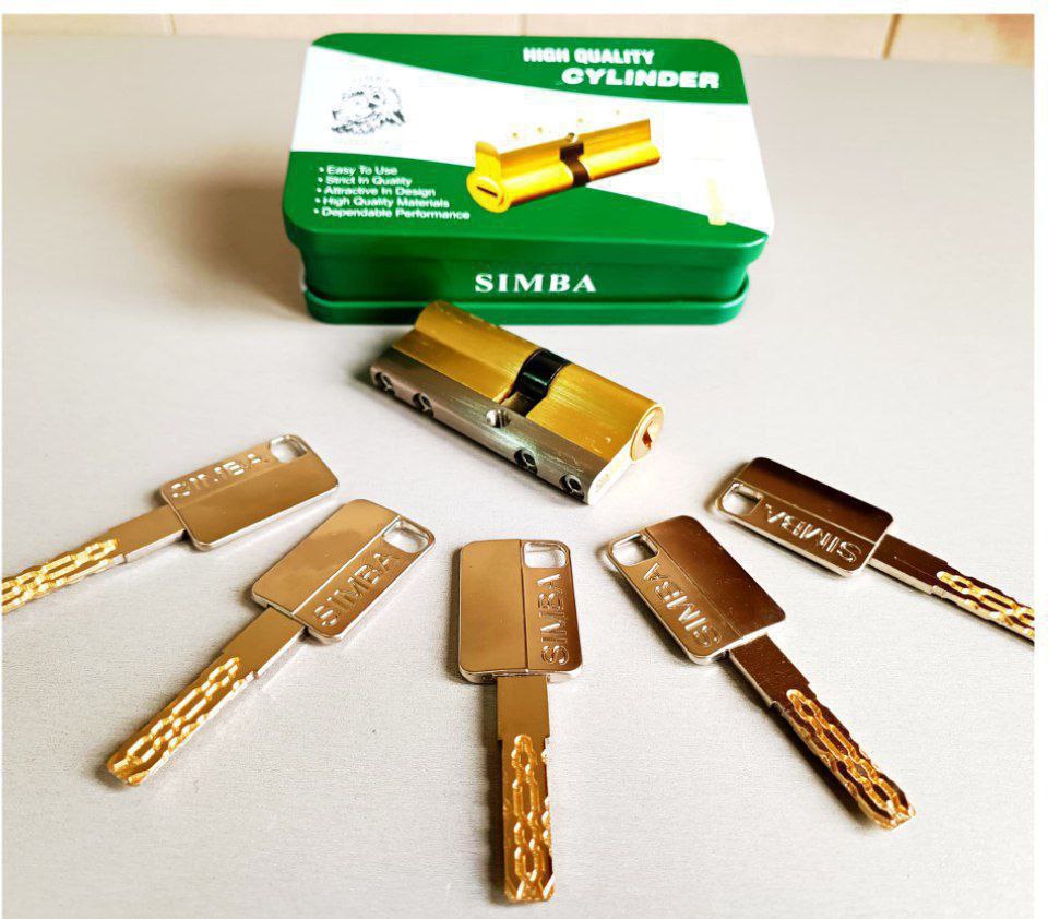  سیلندر 7 لوکس برنجی Simba 7 سانت کلید  شیاری تمام برنجییی دارای تسمه فولادی کارتن 80 عددی لینک کانا