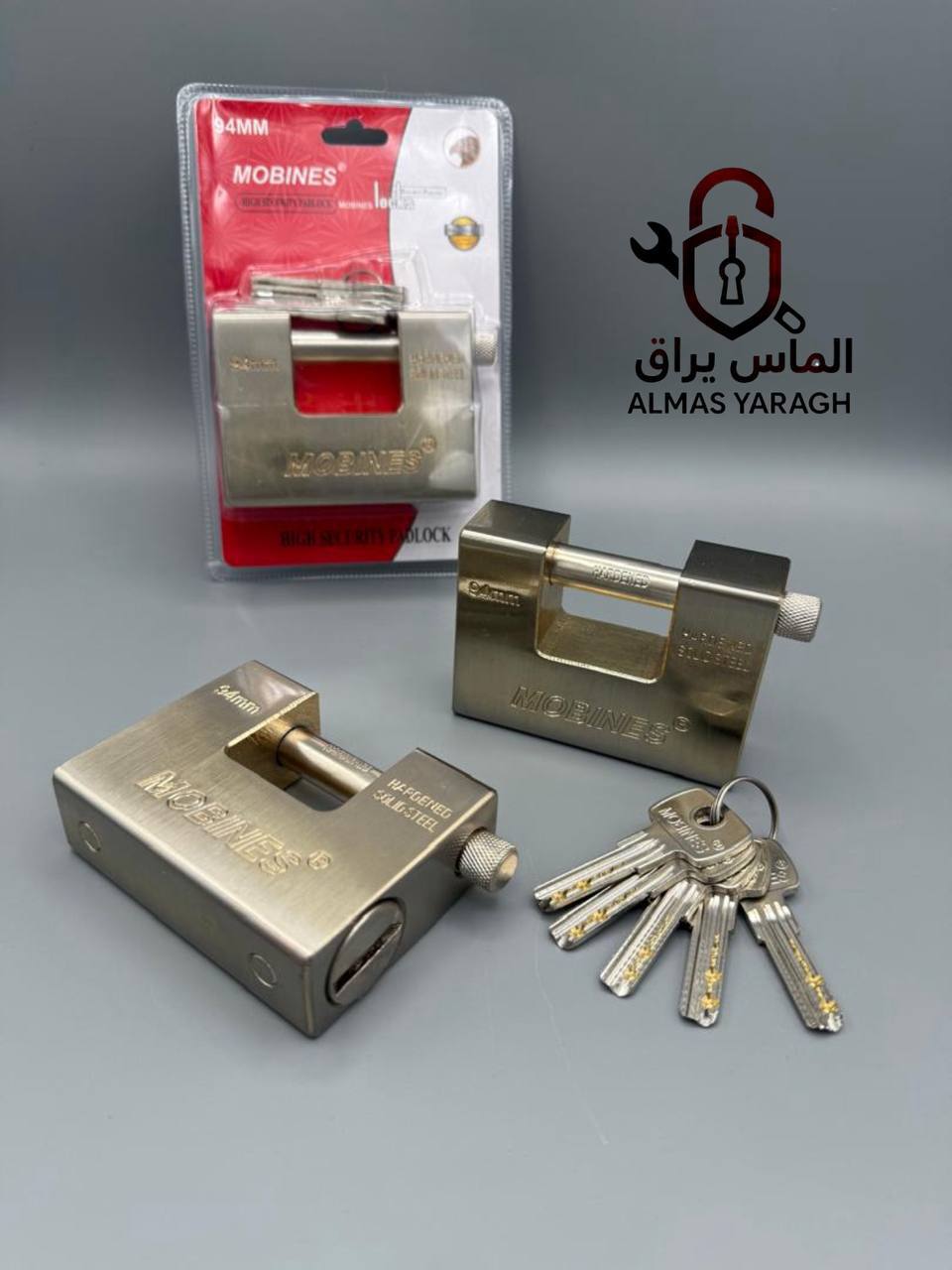⭐️قفل کتابی لوکس۹۴ فولادی(دو طرف ساچمه-کلید برنج) وکیوم مبینس MoBINEs ⭐️