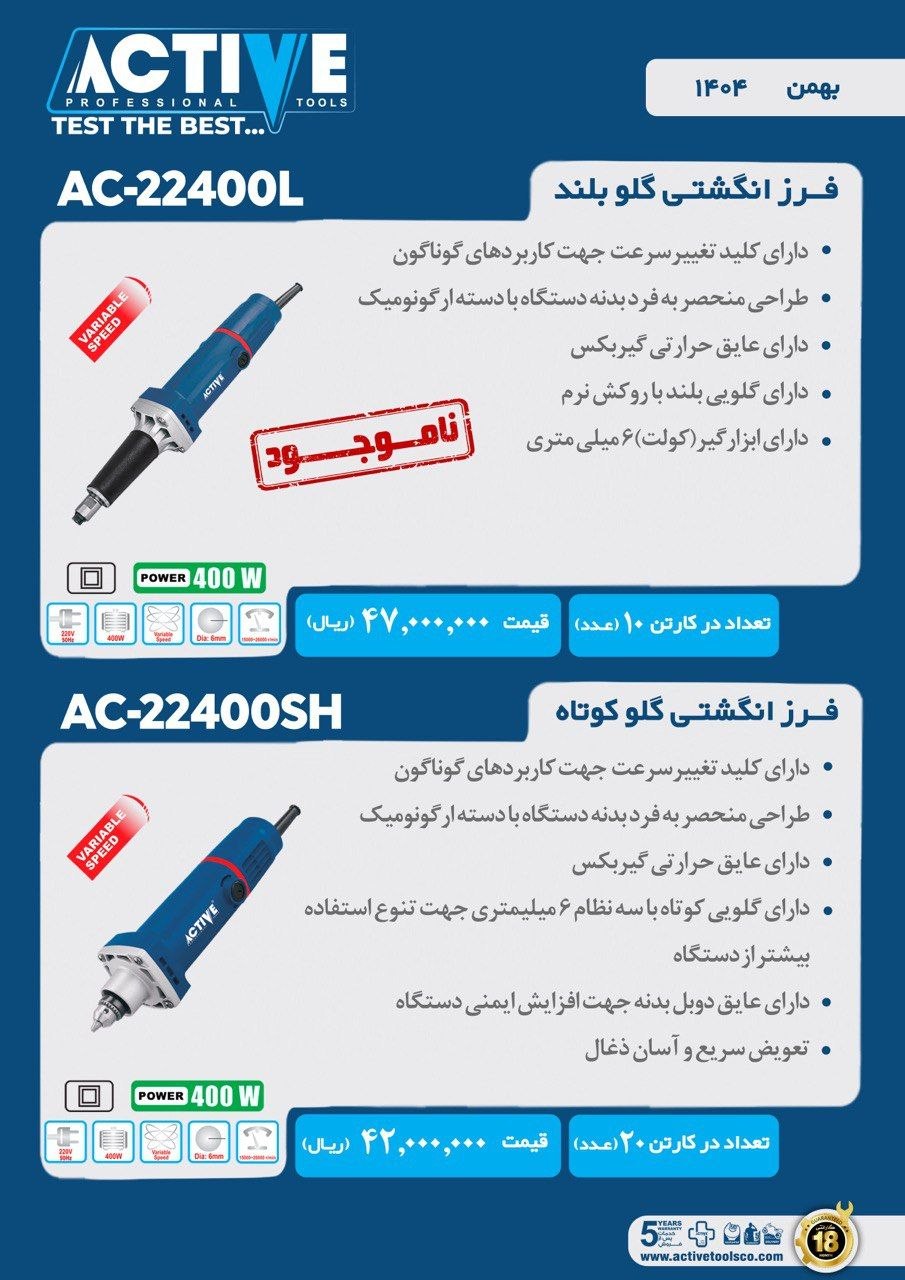 فرز انگشتی گلوبلند و گلو کوتاه اکتیو موجود شد و آماده توزیع میباشد 
