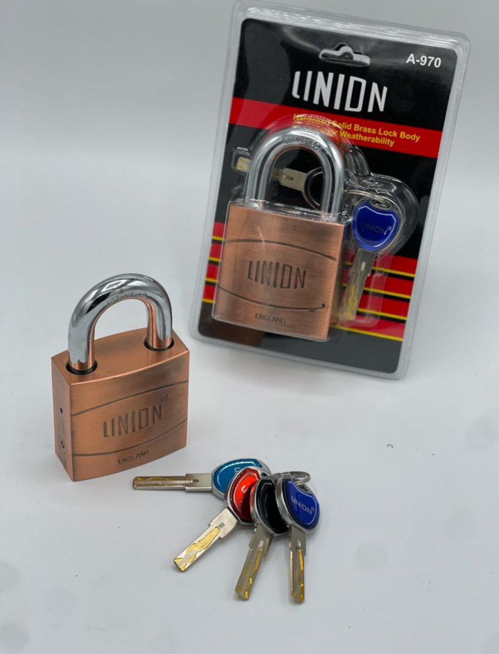  قفل آویز لوکس تمام فولادی LINION سایز 970 فولادی کلید شیار ماری کلید و مغزی کامل برنجی کارتن 24 عدد