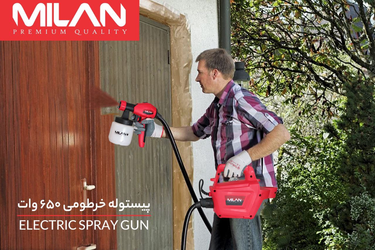 پیستوله برقی ۶۵۰ وات با موتور پرقدرت و سیستم رنگ HVLP پاشش یکنواخت رنگ را به صورت عمودی و افقی بی نق