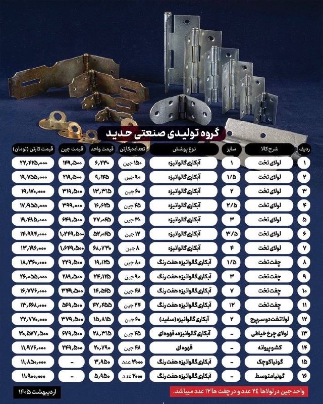  لیست قیمت لولا تخت 