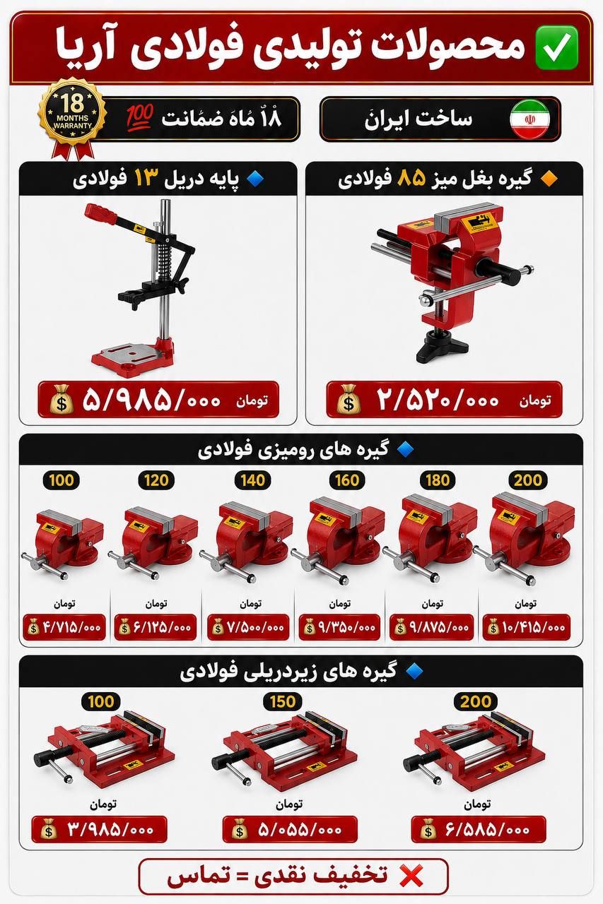  لیست محصولات تولیدی فولادی آریا