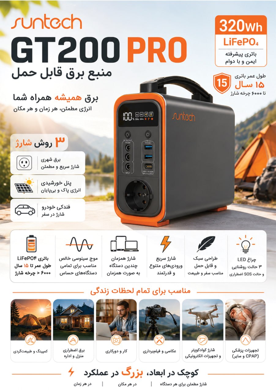  معرفی GT200 Pro – پاور استیشن پرتابل 320Wh