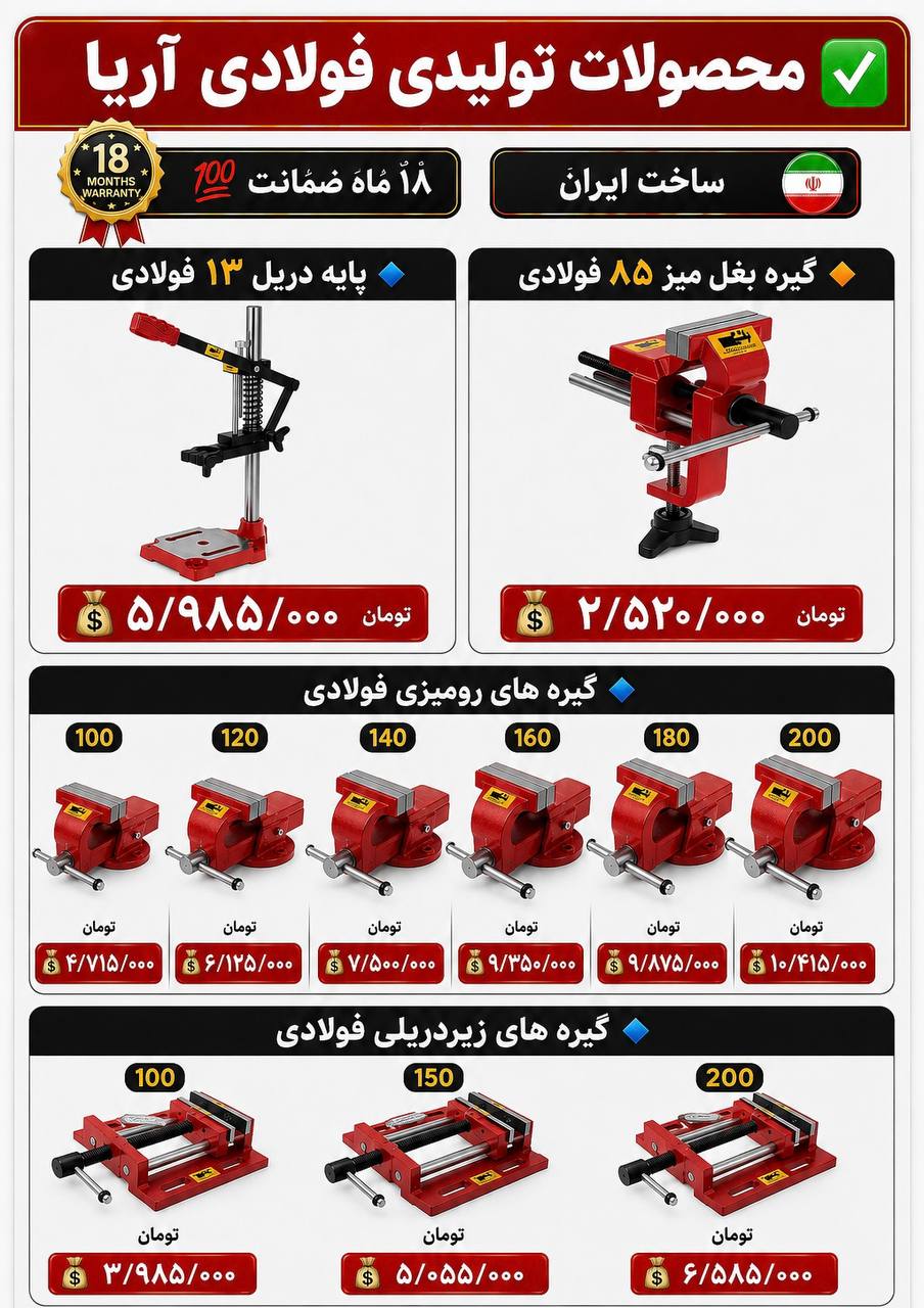  لیست محصولات تولیدی فولادی آریا