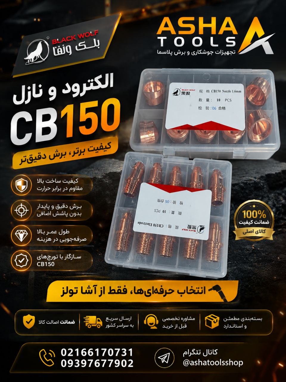  کیفیت برش را با الکترود و نازل CB150 برند BLACK WOLF تجربه کنید
