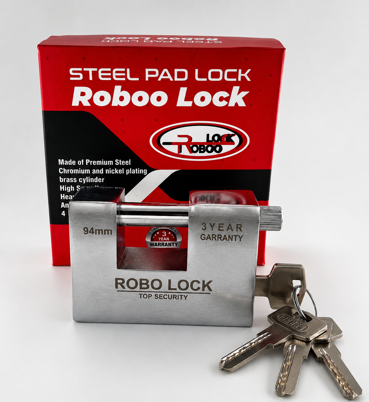  قفل کتابی  94 تمام فولادی ROBOO 5 کلید   برنجی مغزی کامل برنجیییی وزن 1300 گرم کیفیت عالی/ ضداسید/ض