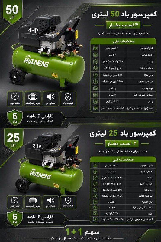 کمپرسور 50 لیتری روغنی قیمت 20/400 تومن