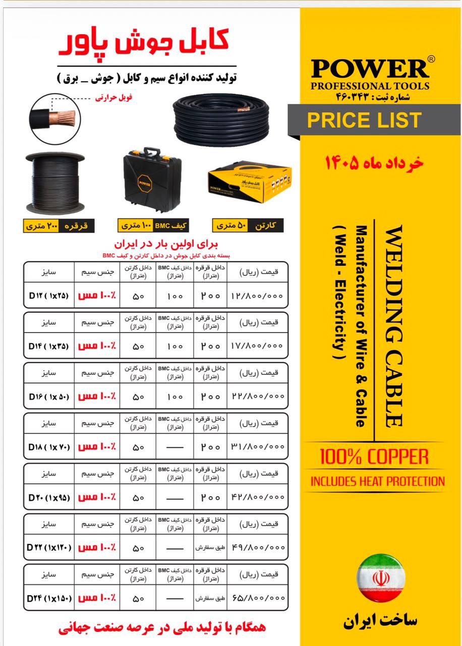 کابل درجه ۱ پاور تمام مس