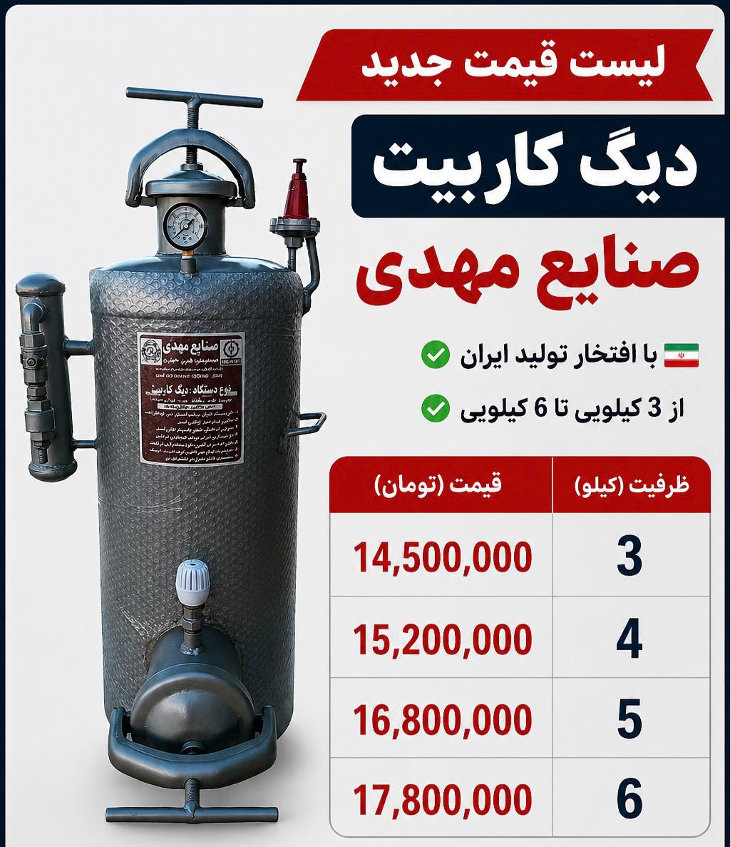 لیست دیگ کاربیت صنایع مهدی