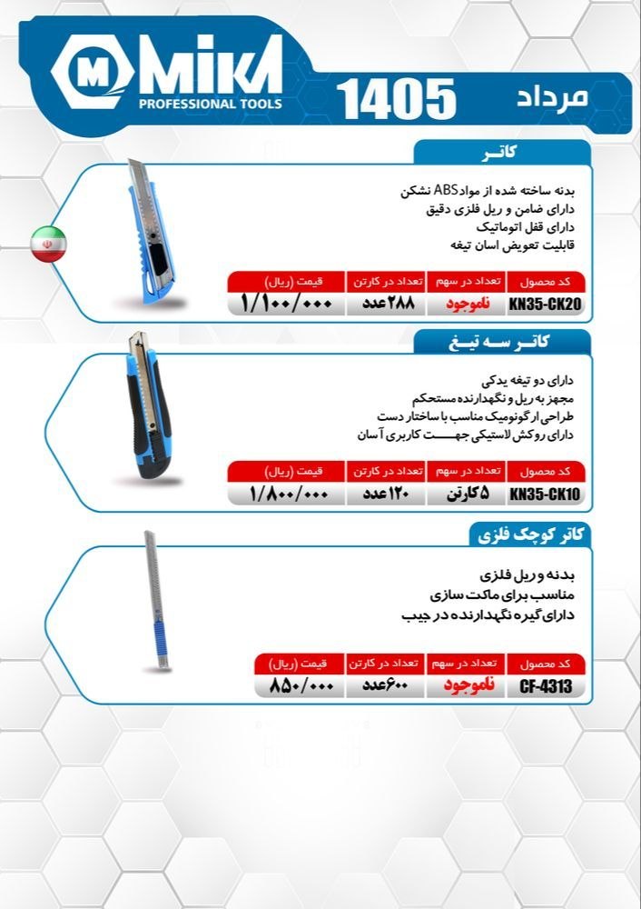 کاتر ضامن فلزی میکا ساخت ایران موجود میباشد
