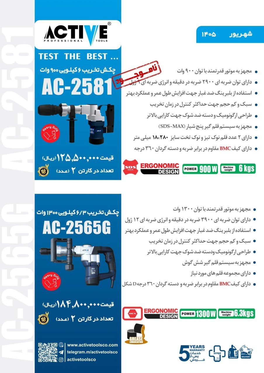 چکشهای تخریب اکتیو موجود شد و آماده توزیع میباشد