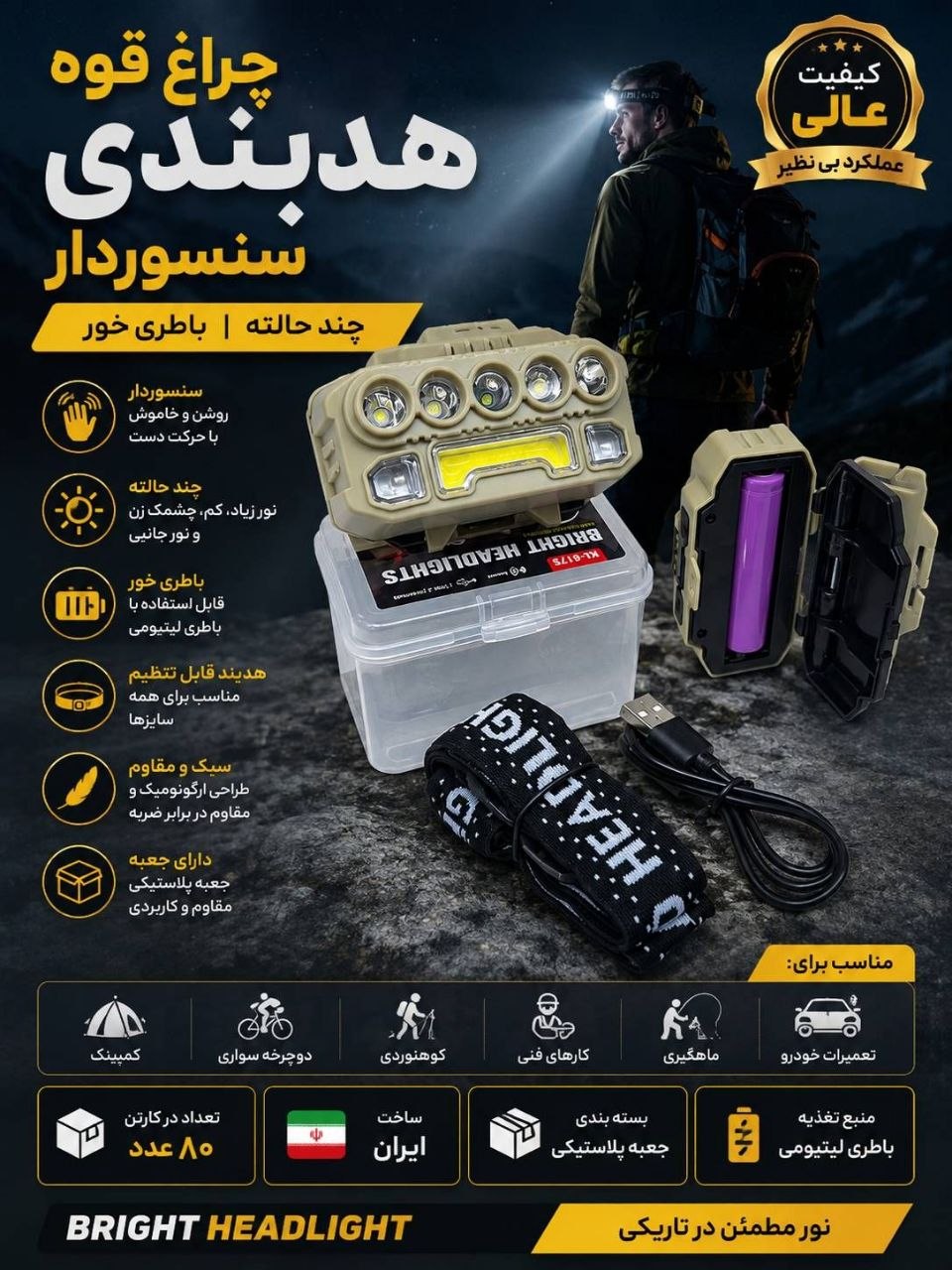 چراغ قوه هدبندي سنسوردار
