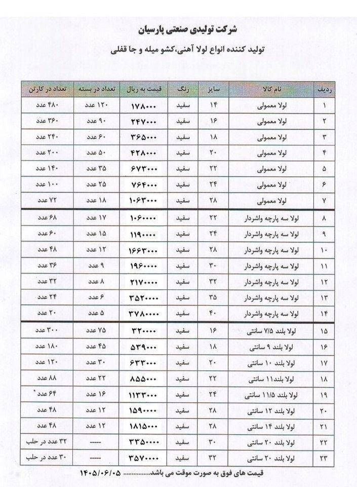 لیست قیمت لولا آهنی دوپارچه و سه پارچه