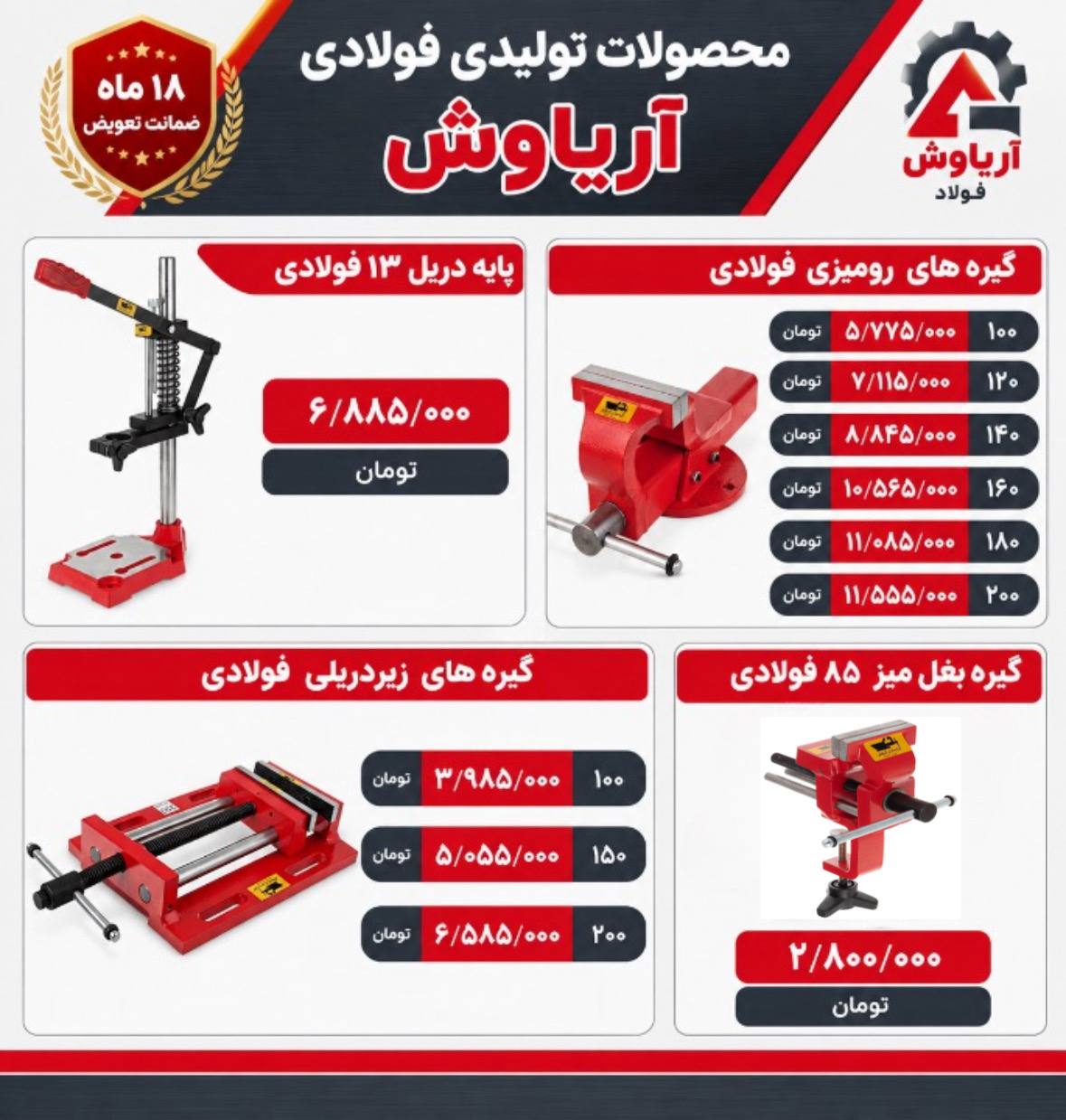  لیست محصولات تولیدی فولادی آریاوش