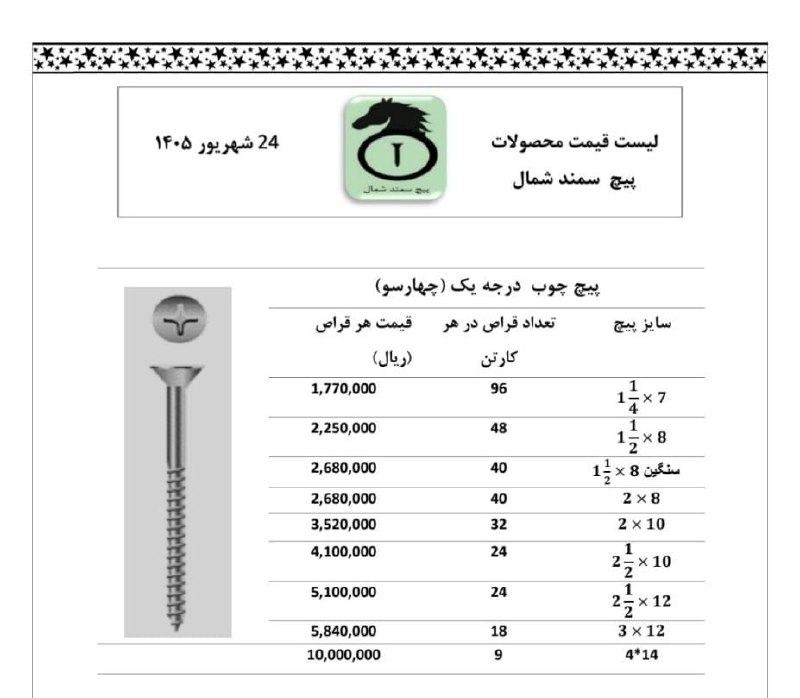 پیچ چوب چهار سو ایرانی سمند  ساخت ایران موجود میباشد 