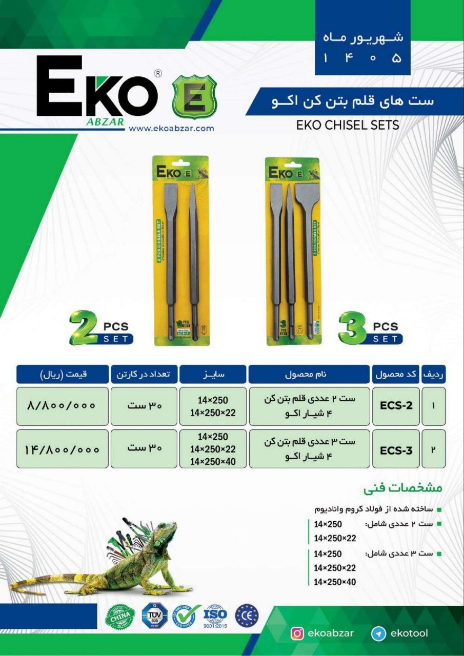 ست قلم تخریب بتن کن اکو
