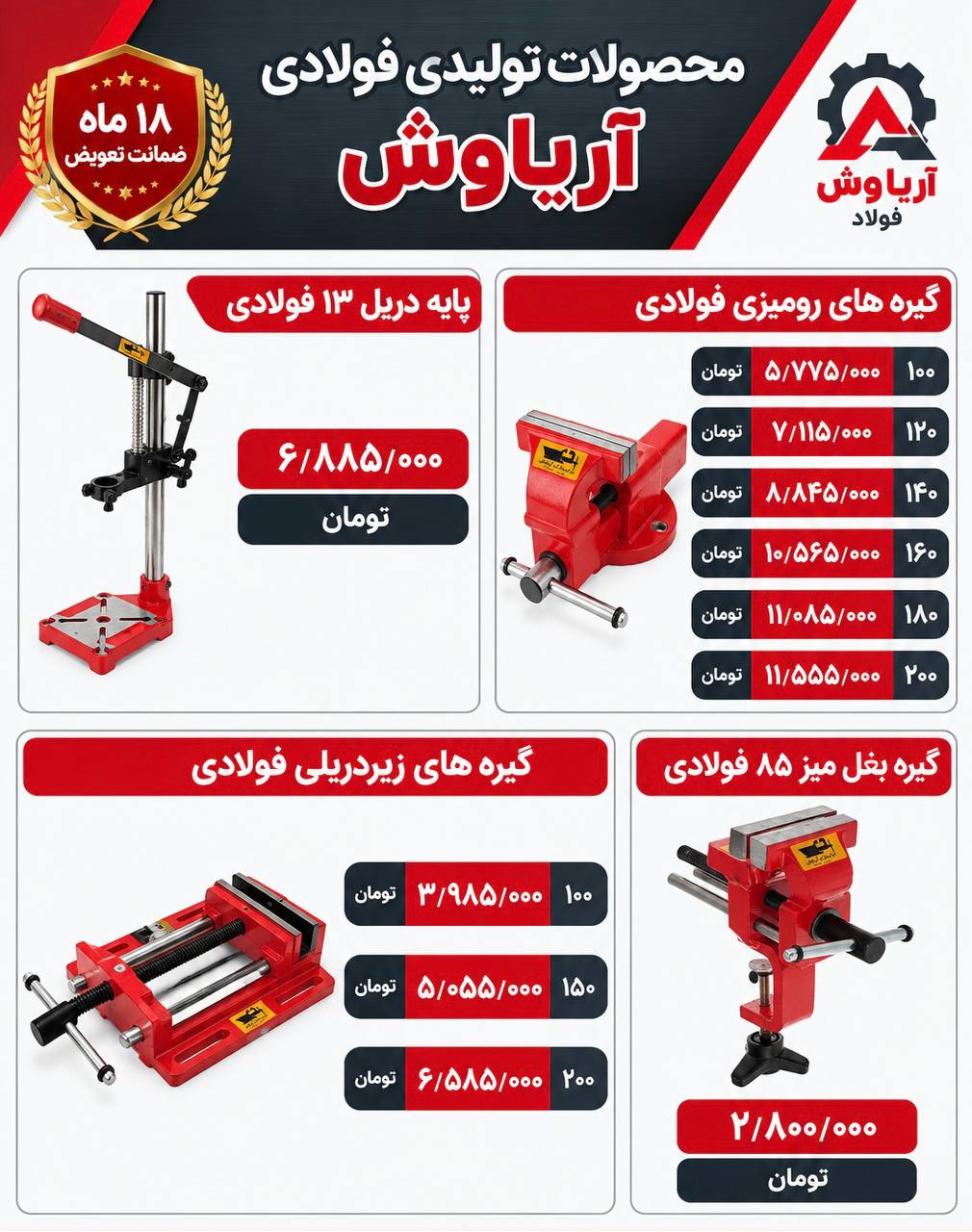  لیست محصولات تولیدی فولادی آریاوش