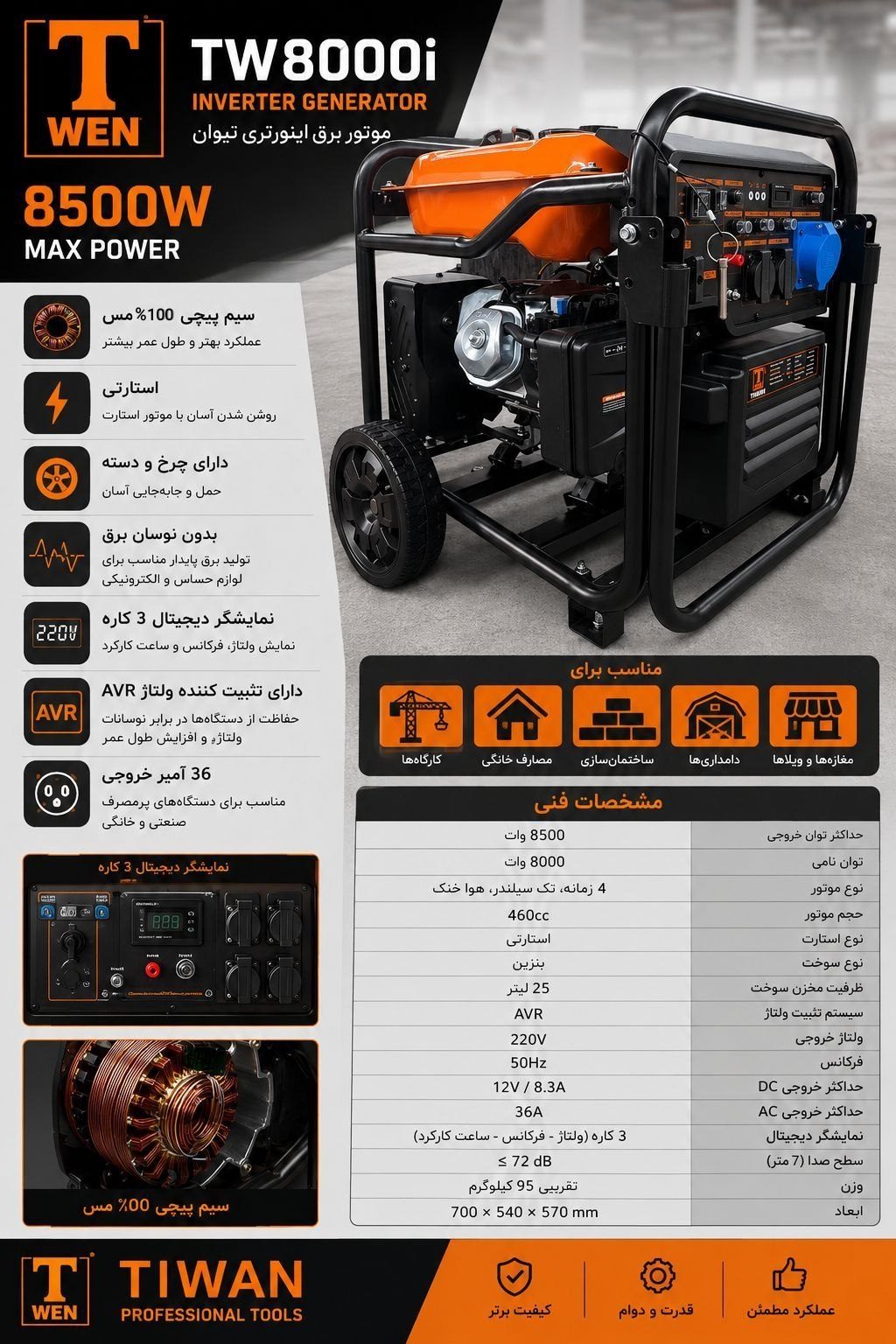 #موتور برق ۸ تا  ۸/۵ کیلو وات اینورتری