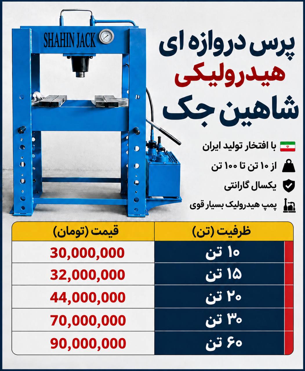 لیست پرس دروازه ای هیدرولیکی شاهین جک